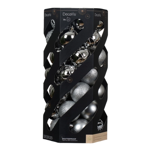 boules de noël argentées, boîte de 35 unités