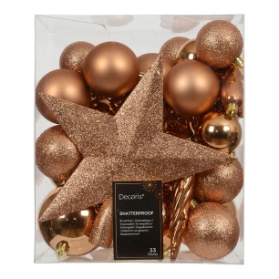 décorations de sapin de noël, bronze, boîte de 33 pièces