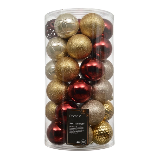boules de noël décoratives, couleurs assorties, boîte de 37 unités