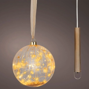 boule led micro, lumière chaude, pour usage intérieur, fonctionne sur piles, ø14 cm, transparente avec fil de cuivre