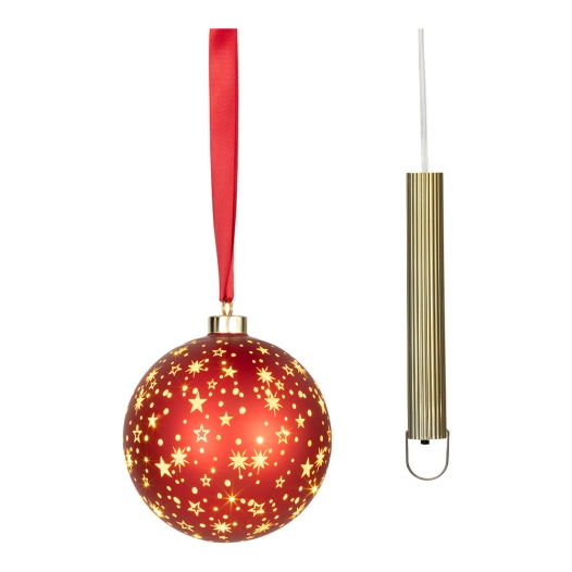 boule led micro, lumière chaude, pour usage intérieur, fonctionne sur piles, ø14 cm, rouge avec fil argenté