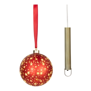 boule led micro, lumière chaude, pour usage intérieur, fonctionne sur piles, ø14 cm, rouge avec fil argenté