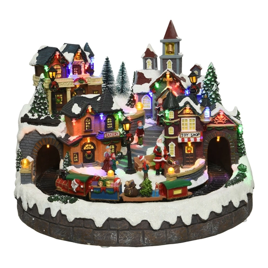 village de noël avec des led multicolores, des mouvements et de la musique