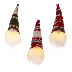 figurine décorative de gnome led en polyester avec lumière fixe, disponible en plusieurs couleurs.