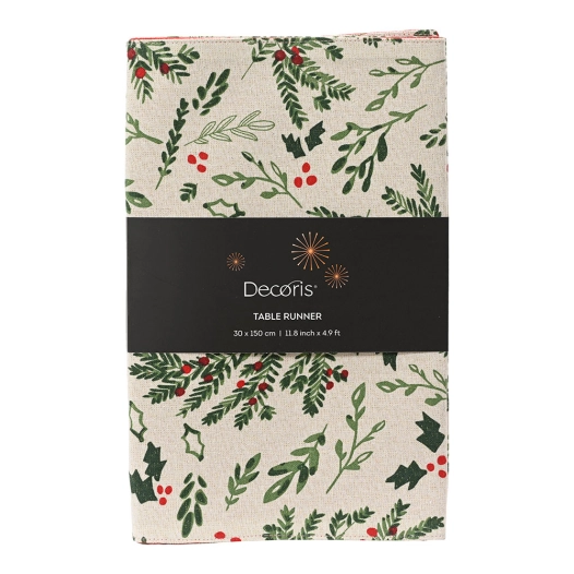 chemin de table de noël en coton avec gui, 30 x 150 cm