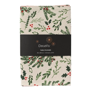 chemin de table de noël en coton avec gui, 30 x 150 cm