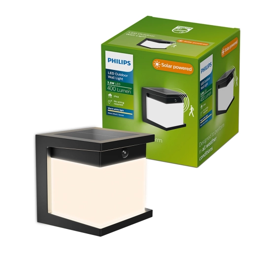 applique led solaire diara, noire, 3,8 w, 400/10 lm, 2700 k