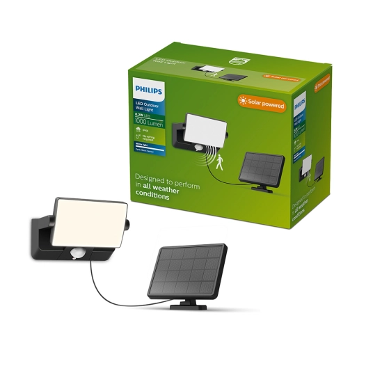 lampe de sécurité solaire led fyns noire 8,2 w, 1000/50 lm, 3000 k