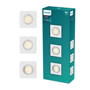 spot encastrable carré en métal, modèle peridot, basculant, gu10, blanc, 9 x 9 cm, 3 unités