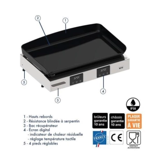 plancha 62 x 36 cm - electrique - 3 kw - 2 zones - initial 65 inox - eno pem