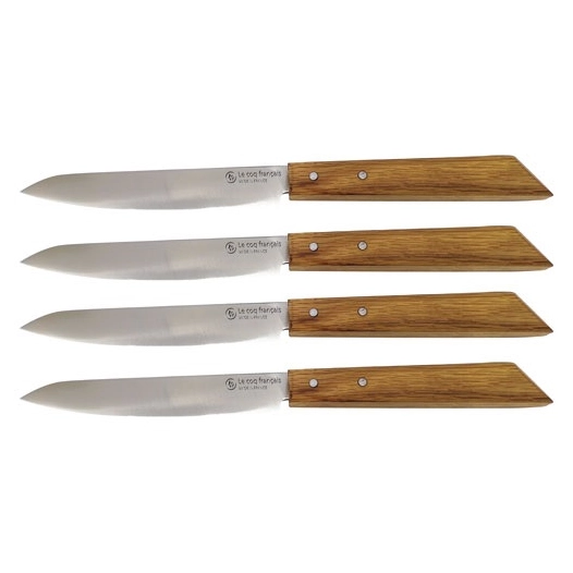 coffret de 4 couteaux le coq ã  table standard - manche chãªne - french touch arts com