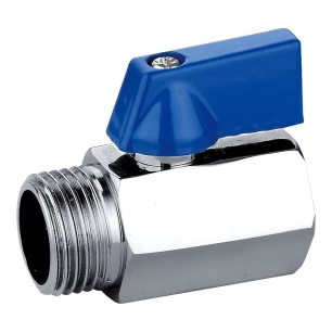 mini vanne à bille mâle-femelle ½ po avec levier bleu