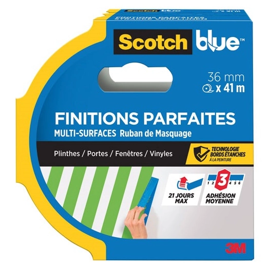 ruban de masquage premium bleu finition parfaite 36 mm x 41m - gpi 3m bricolage et batiment