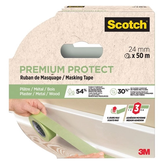 ruban de masquage premium protect vert 24 mm x 50 m - gpi 3m bricolage et batiment