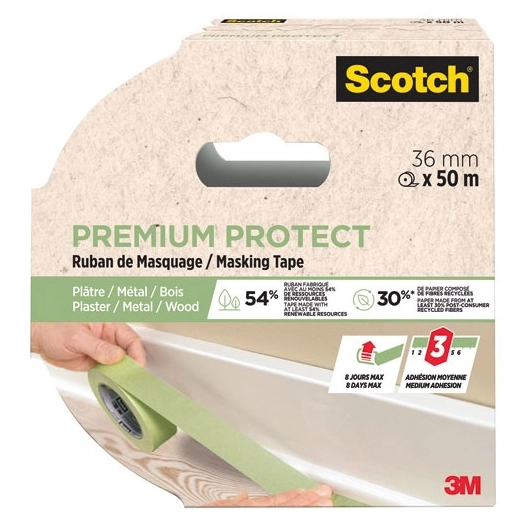 ruban de masquage premium protect vert 36 mm x 50 m - gpi 3m bricolage et batiment