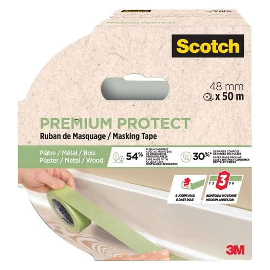 ruban de masquage premium protect vert 48 mm x 50 m - gpi 3m bricolage et batiment
