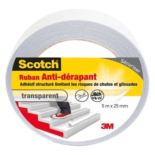 ruban adhã©sif anti derapant translucide 25 mm x 5 m - gpi 3m bricolage et batiment