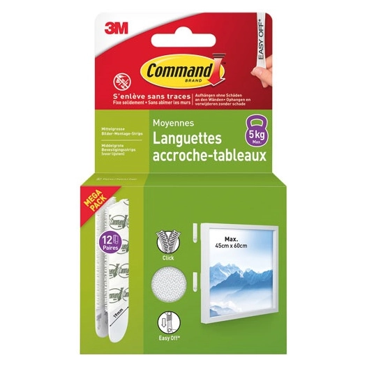 languette adhesive moyen accroche tableaux blister de 12 - gpi 3m bricolage et batiment