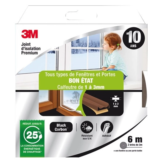 joint d'isolation porte et fenetre marron 1 a 3 mm 6 m - gpi 3m bricolage et batiment
