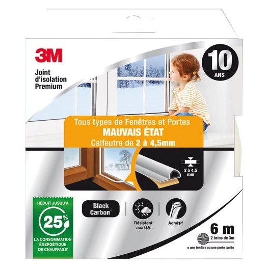joint d'isolation porte et fenetre blanc 2 a 4.5 mm 6 m - gpi 3m bricolage et batiment