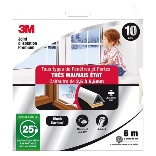 joint d'isolation porte et fenetre blanc 2.5 a 6.5 mm 6 m - gpi 3m bricolage et batiment