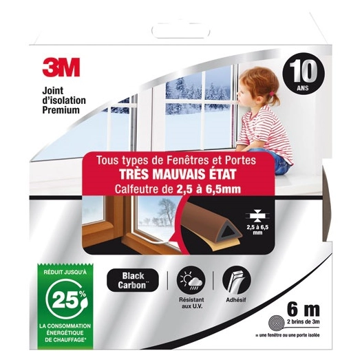 joint d'isolation porte et fenetre marron 2.5 a 6.5 mm 6 m - gpi 3m bricolage et batiment