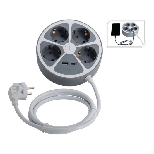 prise multiple 4 prises ronde + usb, 1,4m câble