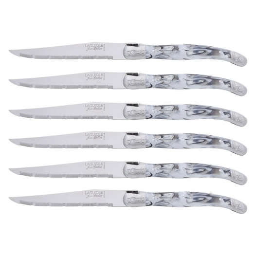 laguiole blanc marbre 6 couteaux steak - dubost colas pradel