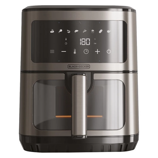 airfryer 1500w 6,5l 6 portions panneau digital 8prog thâ° 80 a 200câ° minuteur 60min fenetre nettoyage facile noir - black et de