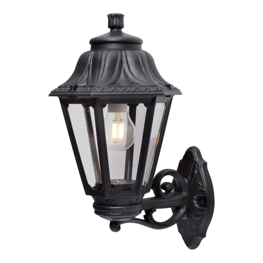 lanterne murale avec bras bisso/anna, transparent, e27, noir, 220 x 275 x 450 mm