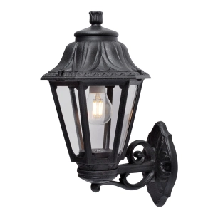 lanterne murale avec bras bisso/anna, transparent, e27, noir, 220 x 275 x 450 mm