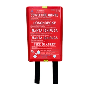 couverture antifeu fb-100, en boîtier rigide, 5 langues, 100 x 100 cm