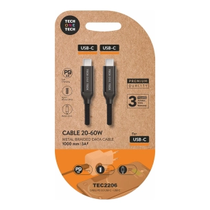 câble usb-c vers usb-c 20-60 w 3 a, noir, 1 m