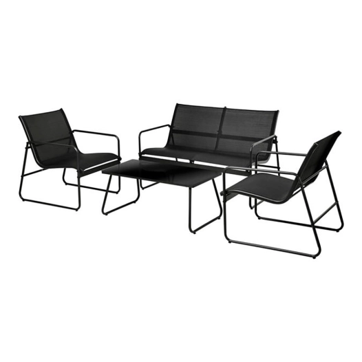 Salon de Jardin Noir 4 Pcs Design moderne, résistant aux intempéries - AMBIANCE