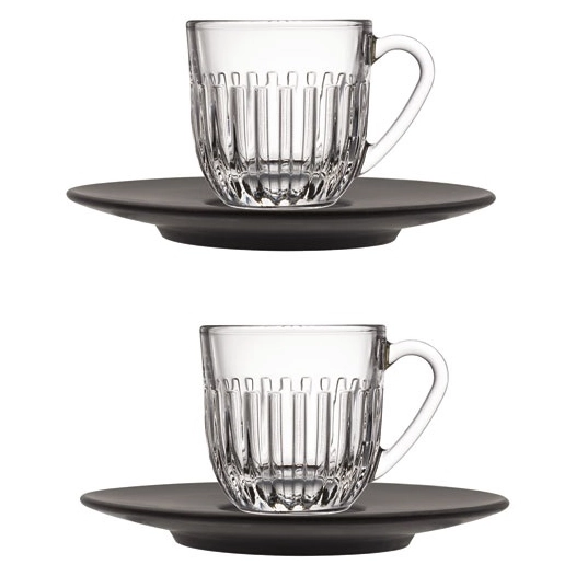 set 2 tasses expresso ouessant et 2 sous-tasses anthracite porcelaine - la rochere