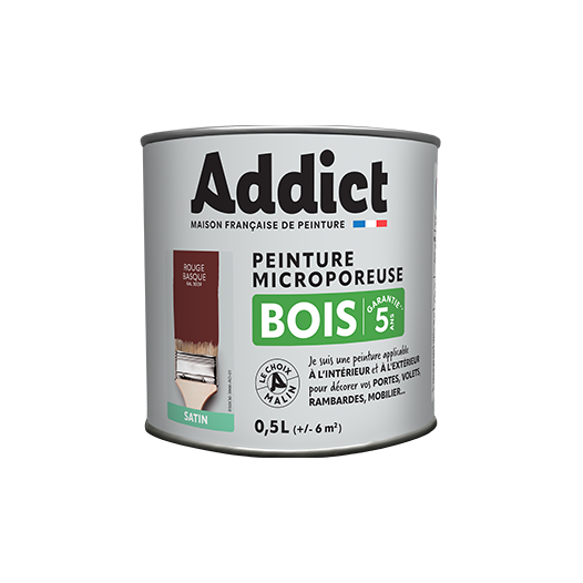 Peinture Bois Satin Rouge 0.5 litre - Finition satinée rouge durable pour bois - ADDICT