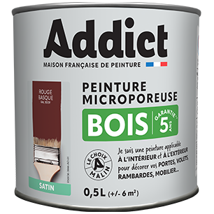 Peinture Bois Satin Rouge 0.5 litre - Finition satinée rouge durable pour bois - ADDICT