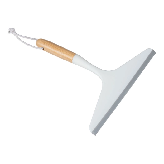 raclette pour douche et carrelage avec crochet, blanc et bambou, bellagio