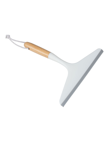 raclette pour douche et carrelage avec crochet, blanc et bambou, bellagio