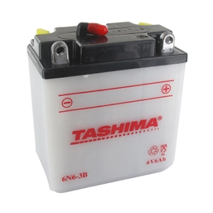 Batterie plomb TASHIMA 6V, 6A. L: 99, l: 57, H:120mm, + à droite pour motos. (livrée sans acide). -