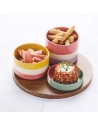 sharing summer set de 3 bols en gres avec plateau en acacia 25x25x17cm - livwise point virgule