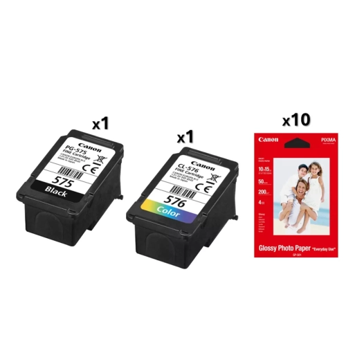 cart pg575/cl576 x1+pap photo gp501 x10. - canon