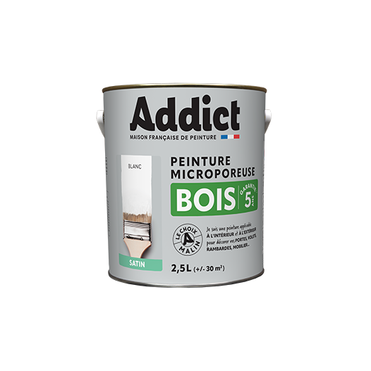 Peinture Bois Addict Blanc 2.5L Protection et Décoration Bois Longue Durée - Addict