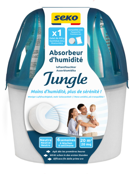 absorbeur d'humidité jungle + 1 galet de 450 g parfum neutre absorbeur d'humidité jungle + 1 galet de 450 g parfum neutre - seko