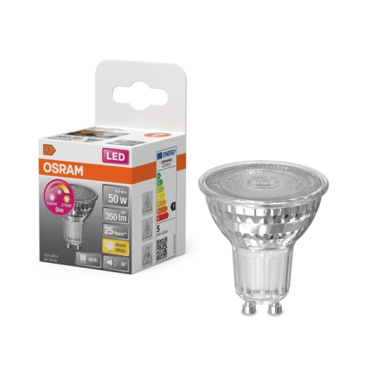 spot led verre gu10 4.5w 350 lm blanc chaud spot led verre gu10 4.5w 350 lm blanc chaud - osram