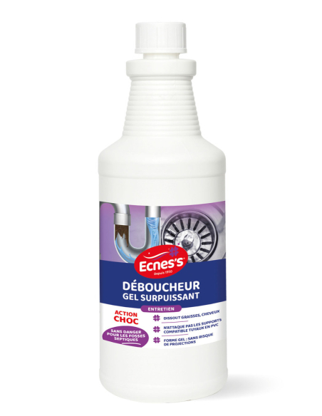 Déboucheur Gel Surpuissant Formule gel ultra-concentrée, action rapide - Ecness
