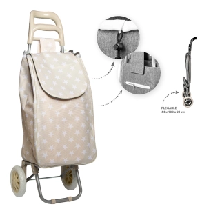 chariot de courses pliable beige à étoiles, 2 roues