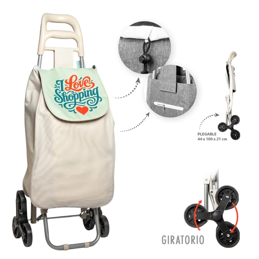 chariot de courses pliable, gris, 6 roues