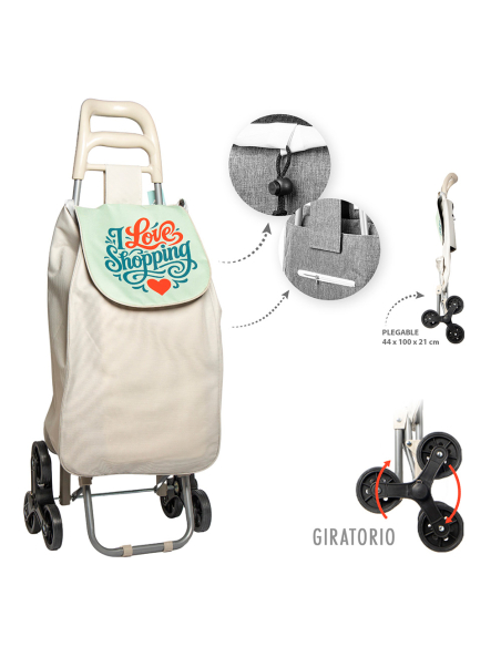 Chariot de courses CAISON pliable 6 roues Pliable, 6 roues, gris, transport facile - CAISON