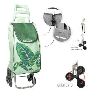 chariot de courses pliable vert à motifs de feuilles, 6 roues
